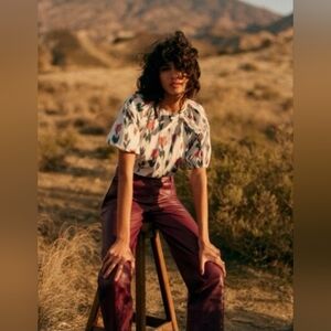 Sézane Printed Shirt Sleeve Blouse